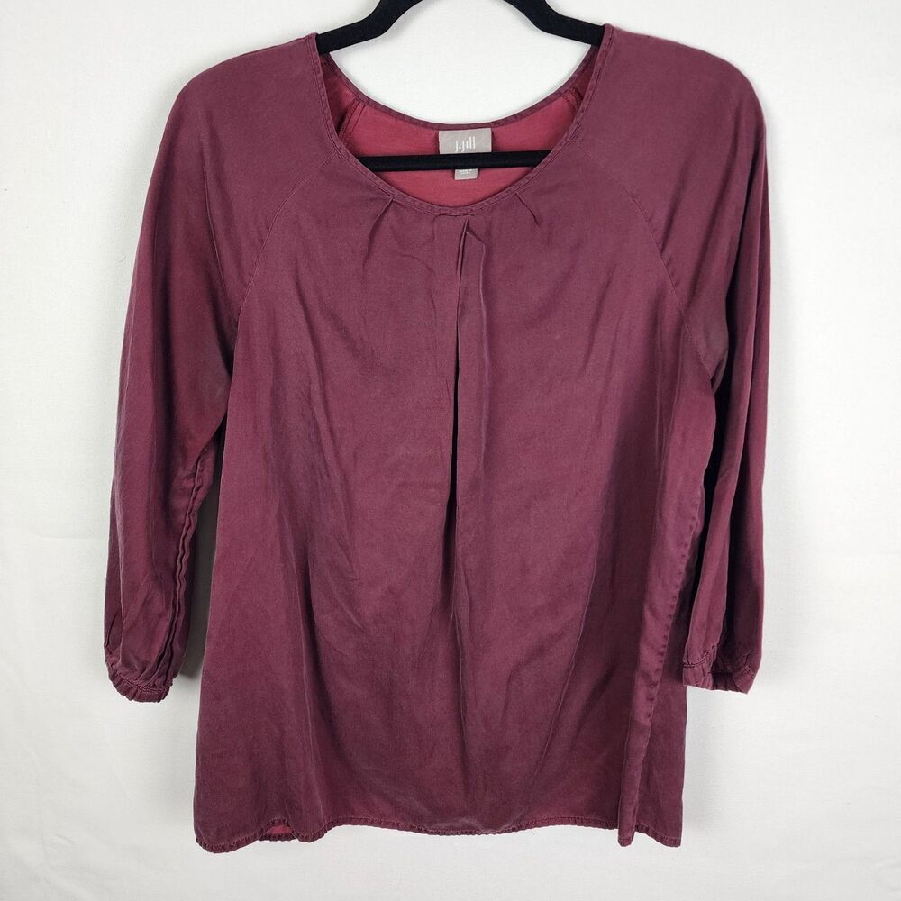 J Jill Womens‎ Blouse Top Size Medium Burgandy Silk Cotton Blend 3/4 Sleeve